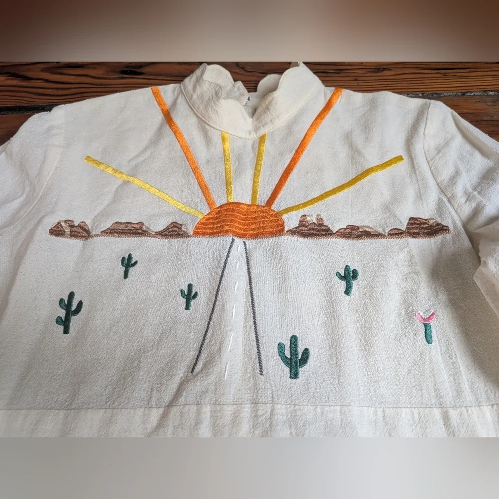 Desert Sun On The Road Embroidered Mini Dress S Southwest Boho Hippie Western - Picture 9 of 15